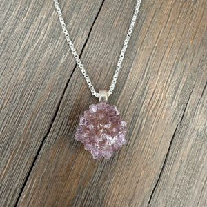 Frosted Raspberry Amethyst "Rose" Pendant Necklace - Sterling Silver