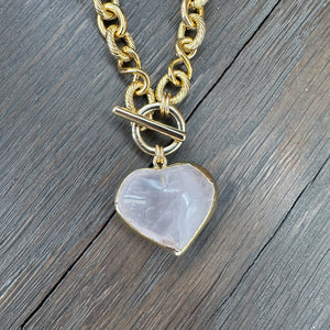 Gemstone heart "wrap and toggle" necklace - Gold