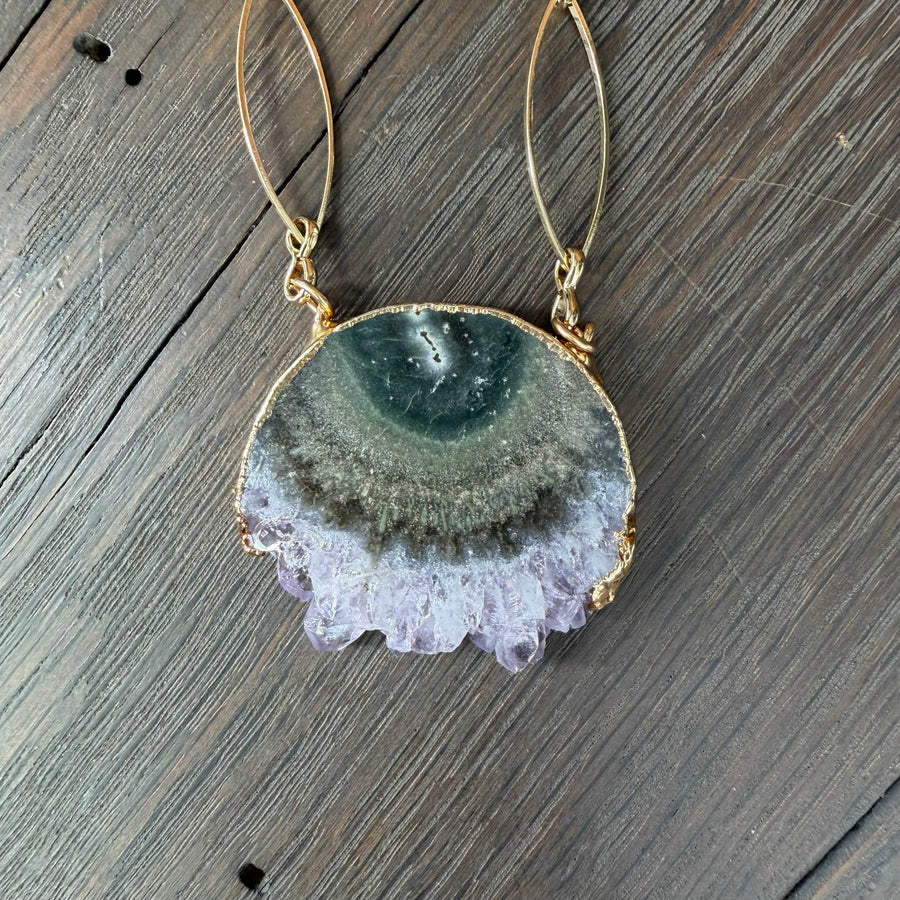 Amethyst slice marquis necklace - gold