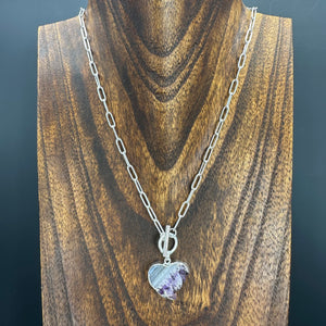 Amethyst slice reversible wrap and toggle necklace - silver tone