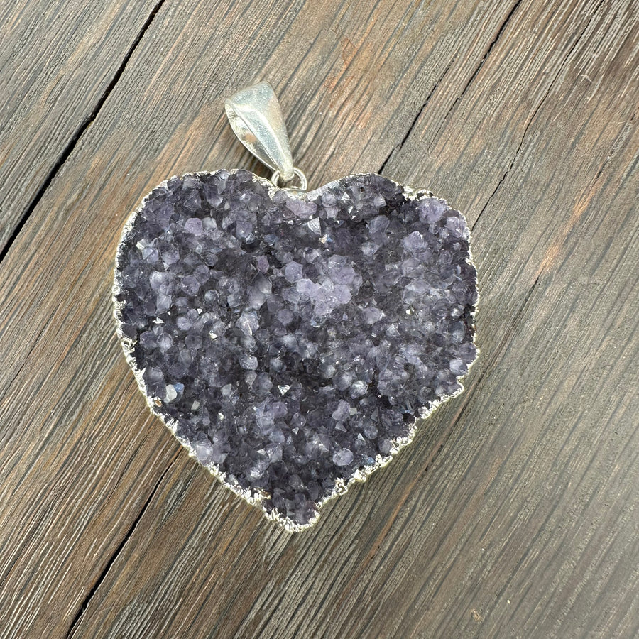 XL Druzy heart "Wrap and Toggle" necklace - silver