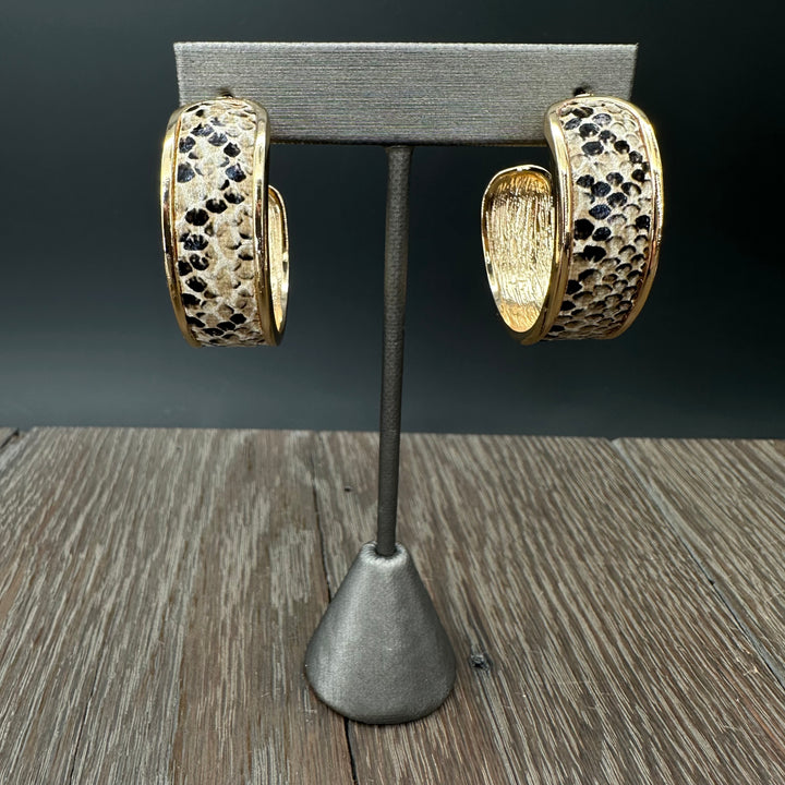 Wide faux snakeskin hoop earrings - gold