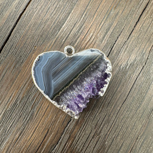 Amethyst slice reversible wrap and toggle necklace - silver tone