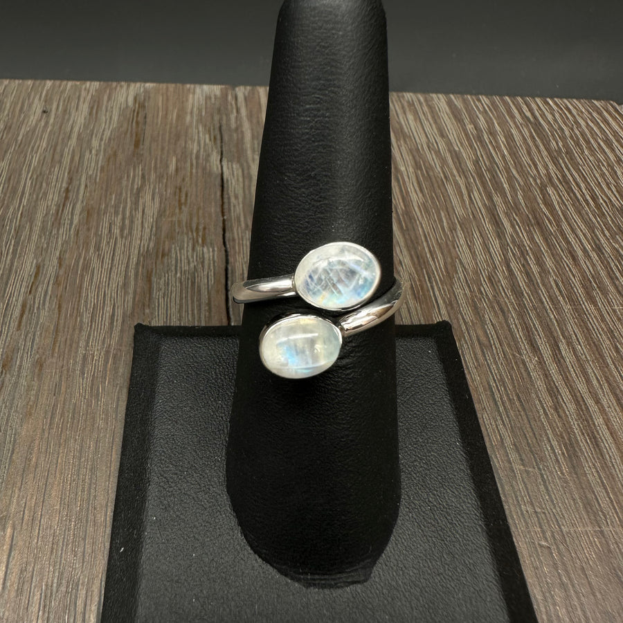 Double moonstone wrap ring - sterling silver