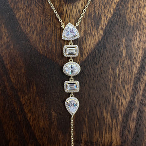Geometric, pavé trimmed cz Y necklace - sterling silver, gold vermeil
