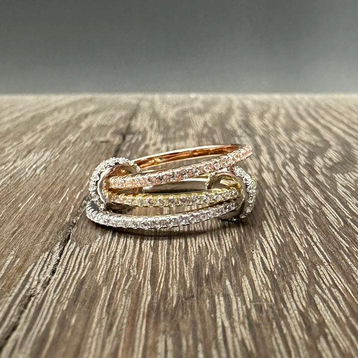 Mixed metal cz stacked band ring - rose and yellow gold vermeil, sterling silver