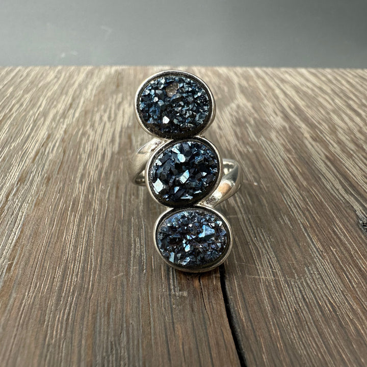 Three stone coated druzy ring - silver