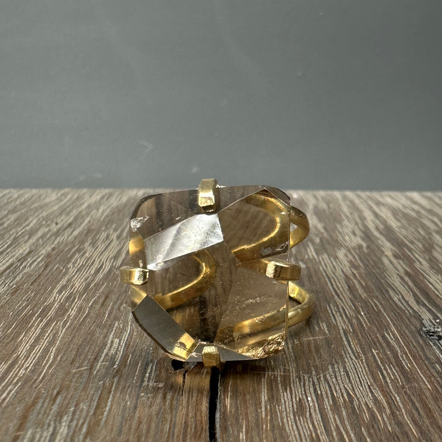 Freeform Smoky quartz ring - gold tone