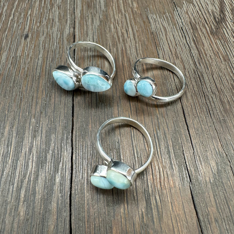 Endless summer double Larimar wrap ring - sterling silver