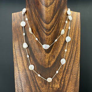 Freshwater pearl coin necklace - gold, silver