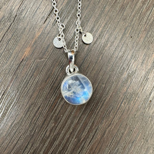 Meteor shower rainbow moonstone “full moon” necklace - sterling silver