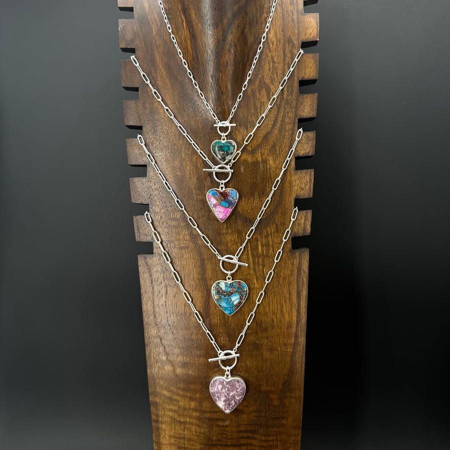 Gemstone heart toggle necklace - Silver