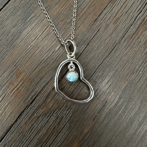 Heart outline pendant with Larimar accent - Sterling silver