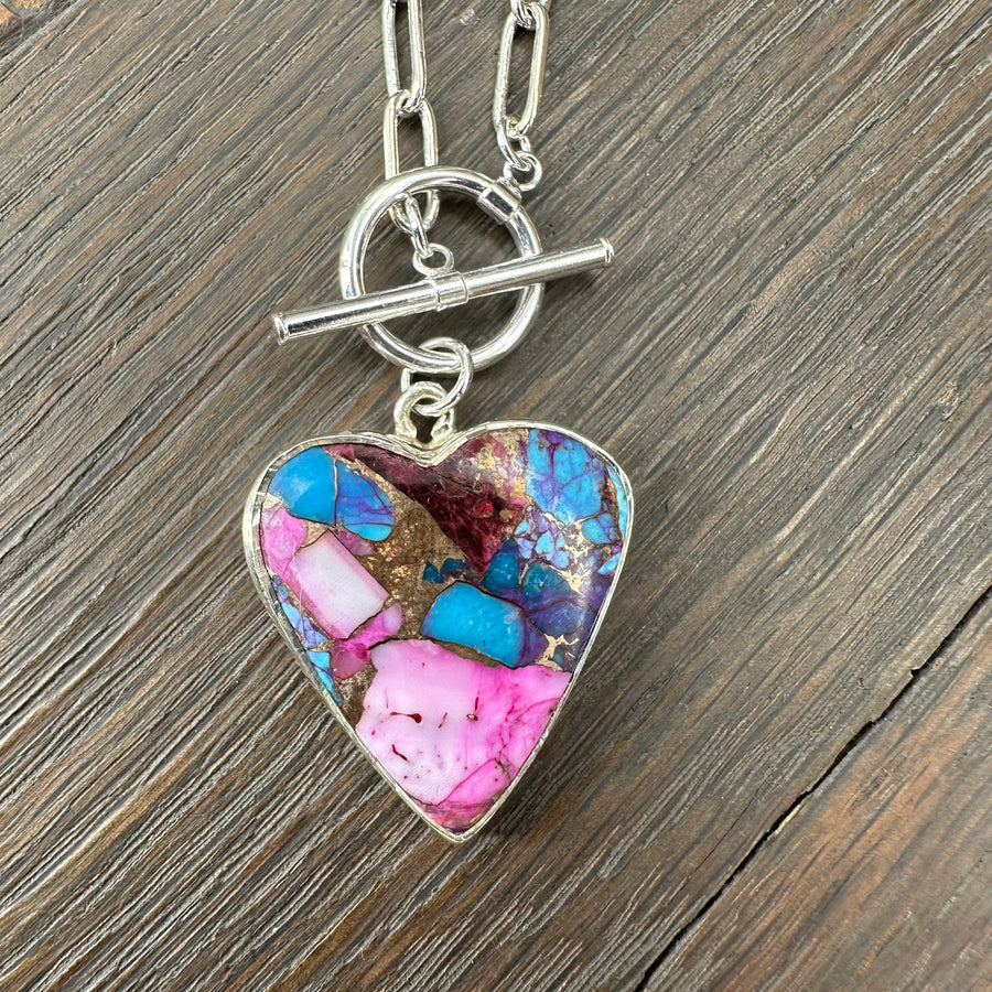 Gemstone heart toggle necklace - Silver