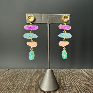 Colorful resin and faux pearl “mobile” statement earrings - gold