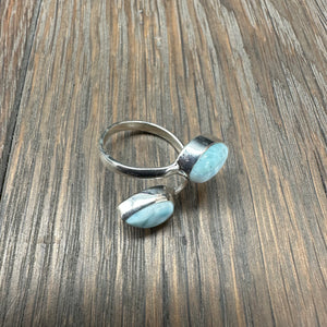 Endless summer double Larimar wrap ring - sterling silver