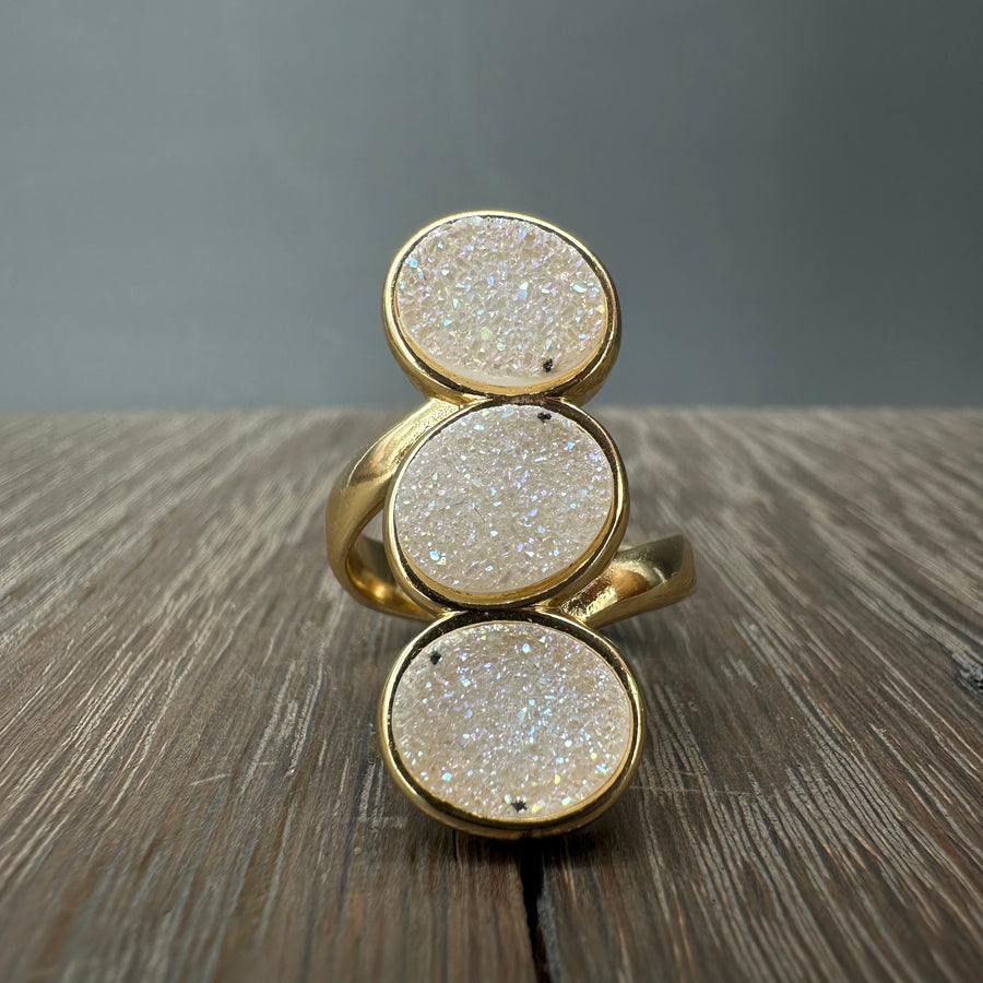 Three stone Angel aura druzy ring - gold