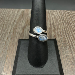 Rainbow moonstone, labradorite wrap ring - sterling silver