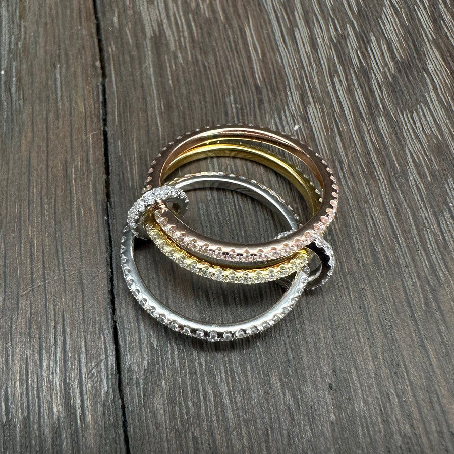 Mixed metal cz stacked band ring - rose and yellow gold vermeil, sterling silver