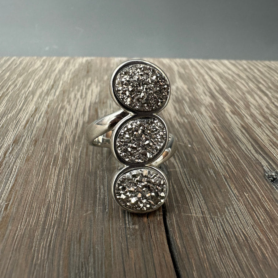 Three stone coated druzy ring - silver