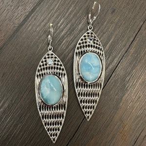 Endless summer larimar and blue topaz “fan blade” statement earring - sterling silver