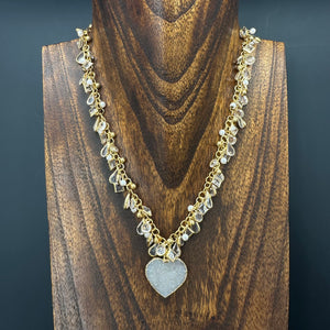 Sparkly Druzy heart charm style necklace - gold