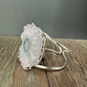 Amethyst crystal flower cuff bracelet  - Silver