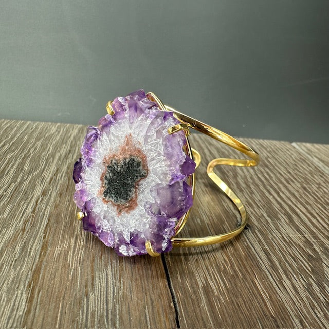 Crystal Flower cuff bracelet - Gold Tone