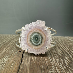 Amethyst crystal flower cuff bracelet  - Silver