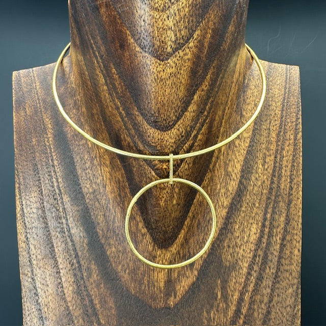 Sculptural Choker Style Necklace - brushed gold