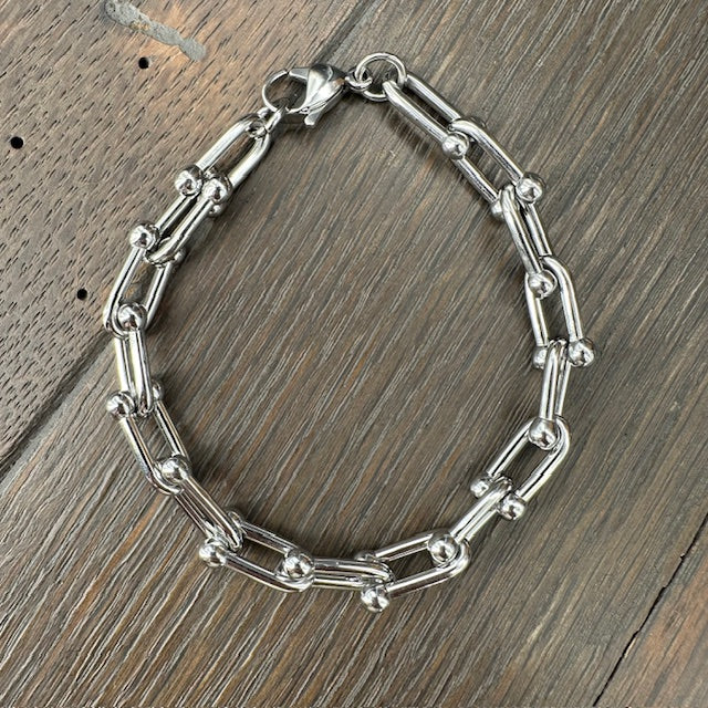 Beaded Link Hard Wear Bracelet - stainless steel
