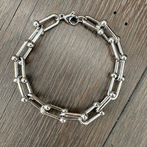 Beaded Link Hard Wear Bracelet - stainless steel