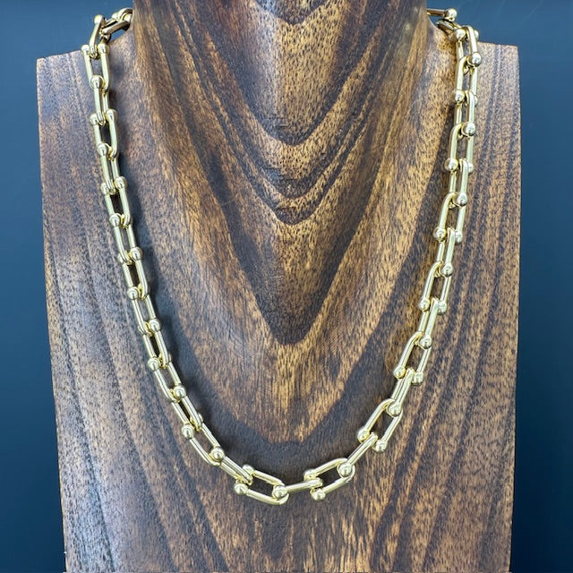 Beaded Link Hard Wear Necklace - brass