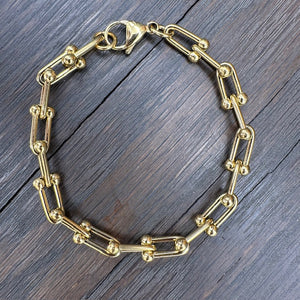 Beaded Link Hard Wear Bracelet - brass