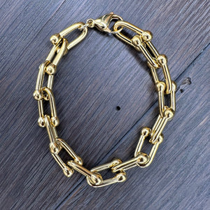 Beaded Link Hard Wear Bracelet - brass