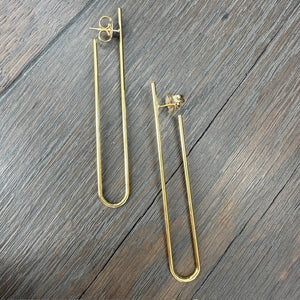 Long bar wrapped dangle earring - gold