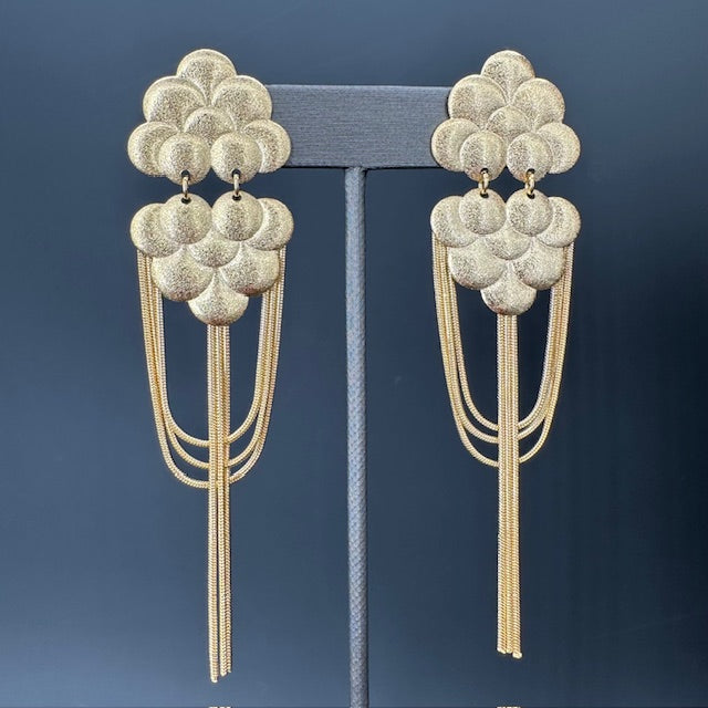 Bubble and tassel fringe Sculptural Earring - brushed gold