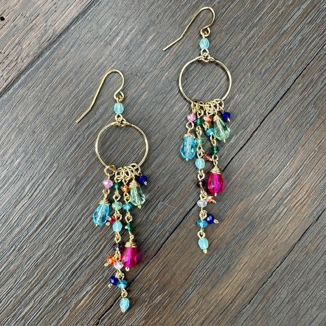 Beaded Spring waterfall Earring - gold tone