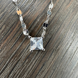 Dainty layering Necklace with square CZ Pendant - sterling silver