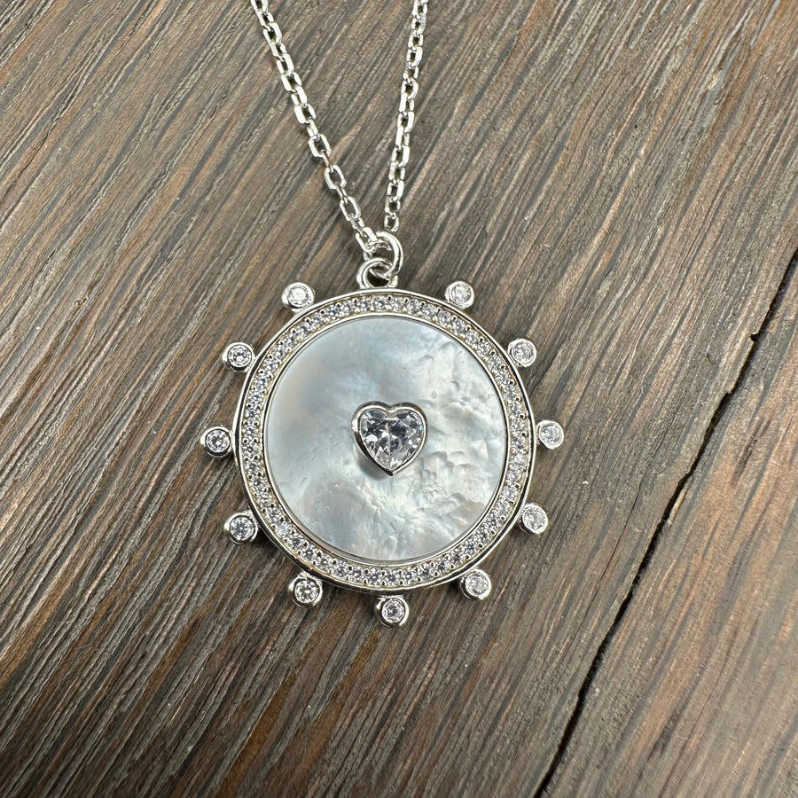 Mother of Pearl disc Necklace - sterling silver