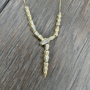 Serpent baguette cz Y necklace - sterling silver, gold vermeil