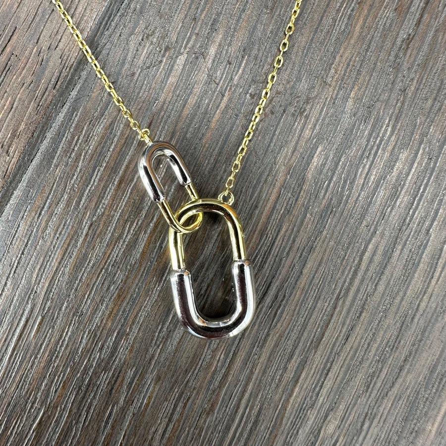 Mixed metal carabiner necklace - sterling silver and gold vermeil