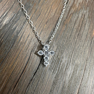 Tiny CZ cross necklace - sterling silver