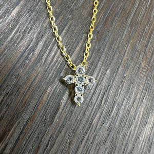 Tiny CZ cross necklace - sterling silver