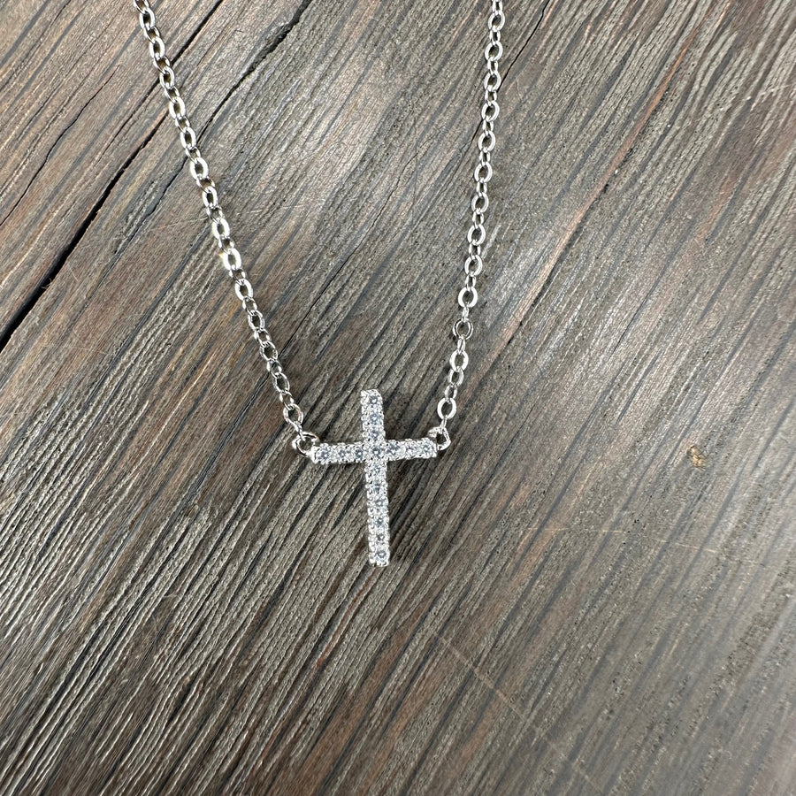 Pavé cz cross necklace - sterling silver, gold vermeil