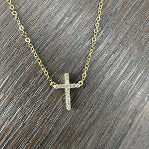 Pavé cz cross necklace - sterling silver, gold vermeil