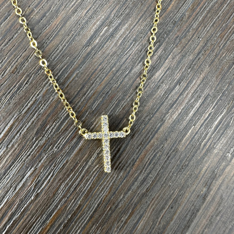 Pavé cz cross necklace - sterling silver, gold vermeil