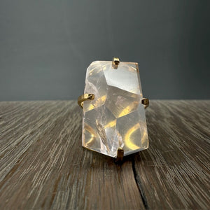 Freeform rose quartz ring - gold tone