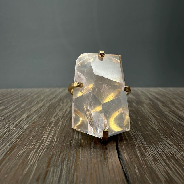 Freeform rose quartz ring - gold tone