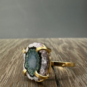 Amethyst/Jasper stalactite slice ring - silver, gold